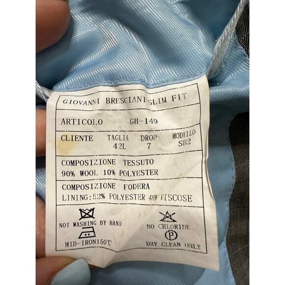 Giovanni Bresciani Sport Coat Jacket Grey Plaid Wool Sz 42L Slim Fit - Picture 9 of 9